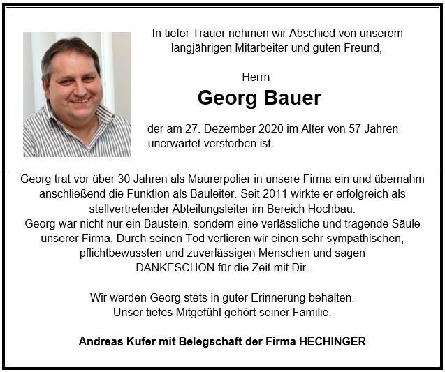 Wir trauern um unseren Kollegen Georg Bauer!